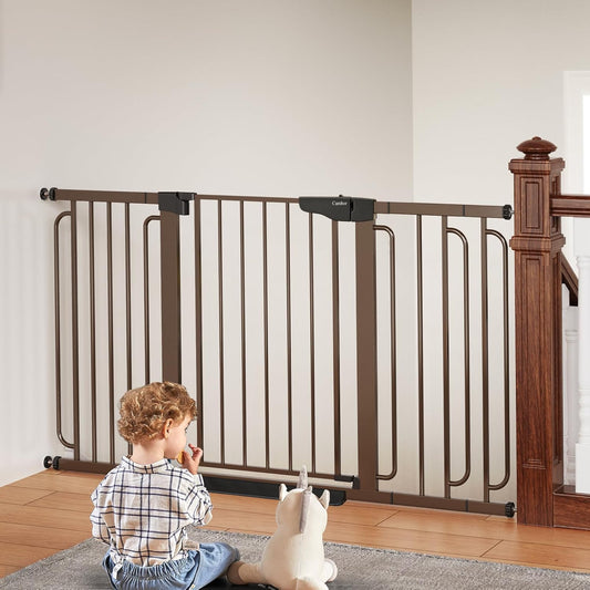 Cumbor 29.7-57" Extra Wide Baby Gate for Stairs, Mom's Choice Awards Winner-Dog Gate for Doorways, Pressure Mounted Walk Through Safety Child Gate for Kids Toddler, Tall Pet Puppy Fence Gate, Brown