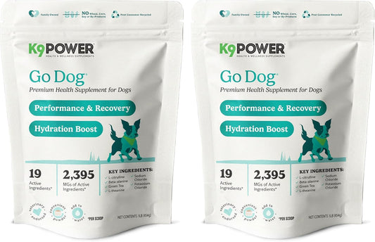 K9 Power Go Dog Hydration & Performance Drink Mix 1 lb - Active Dog Supplement for Muscle Function, Endurance, Recovery, with Electrolytes Support - Pack of 2