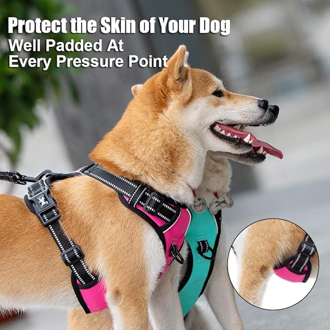 PoyPet No Pull Dog Harness, Reflective Comfortable Vest Harness with Front & Back 2 Leash Attachments and Easy Control Handle Adjustable Soft Padded Pet Vest for Small to Large Dogs (Pink,XL)