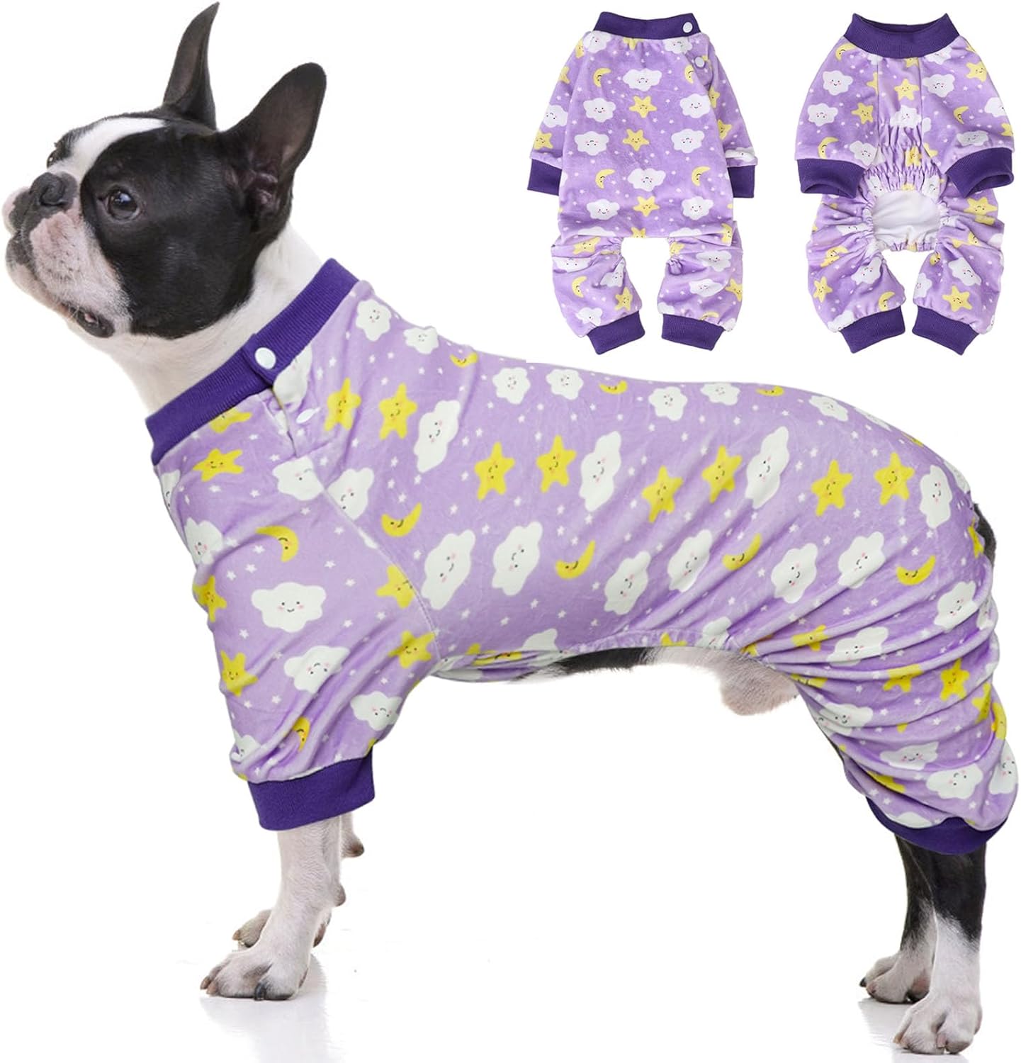 BEAUTYZOO Dog Pajamas Medium Sized Dog, Summer Doggie Pajamas for Boy Girl, Soft Strechy Cotton Puppy Pjs Jammies Onesies for Men Women, Pet Jumpsuit Body Suit Cat Apparel Clothes, Purple M