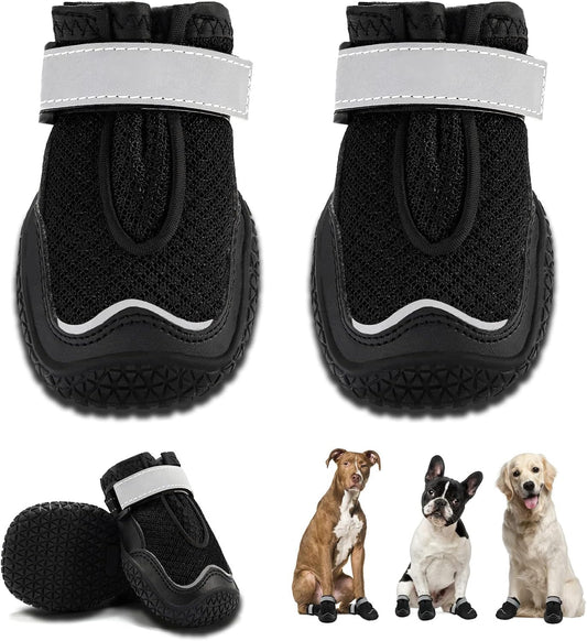 Hcpet Dog Boots for Large Dogs, Dog Shoes for Hot Pavement Winter Snow, Paw Protector Dog Booties Designed for Comfort and Breathability, Outdoor Booties for Small Medium Dogs for Hiking Black Size 5