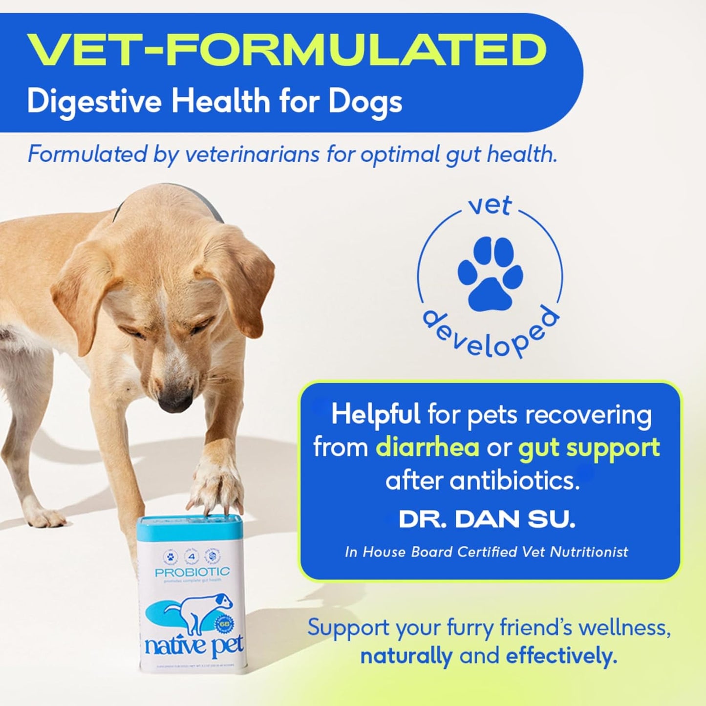 Native Pet Probiotics for Dogs - Dog Probiotics Powder for Digestive Health, Gut Support, & Immune Boost – Vet-Formulated Powder for Maximum Potency with Digestive Enzymes & Prebiotics - 30 Scoops