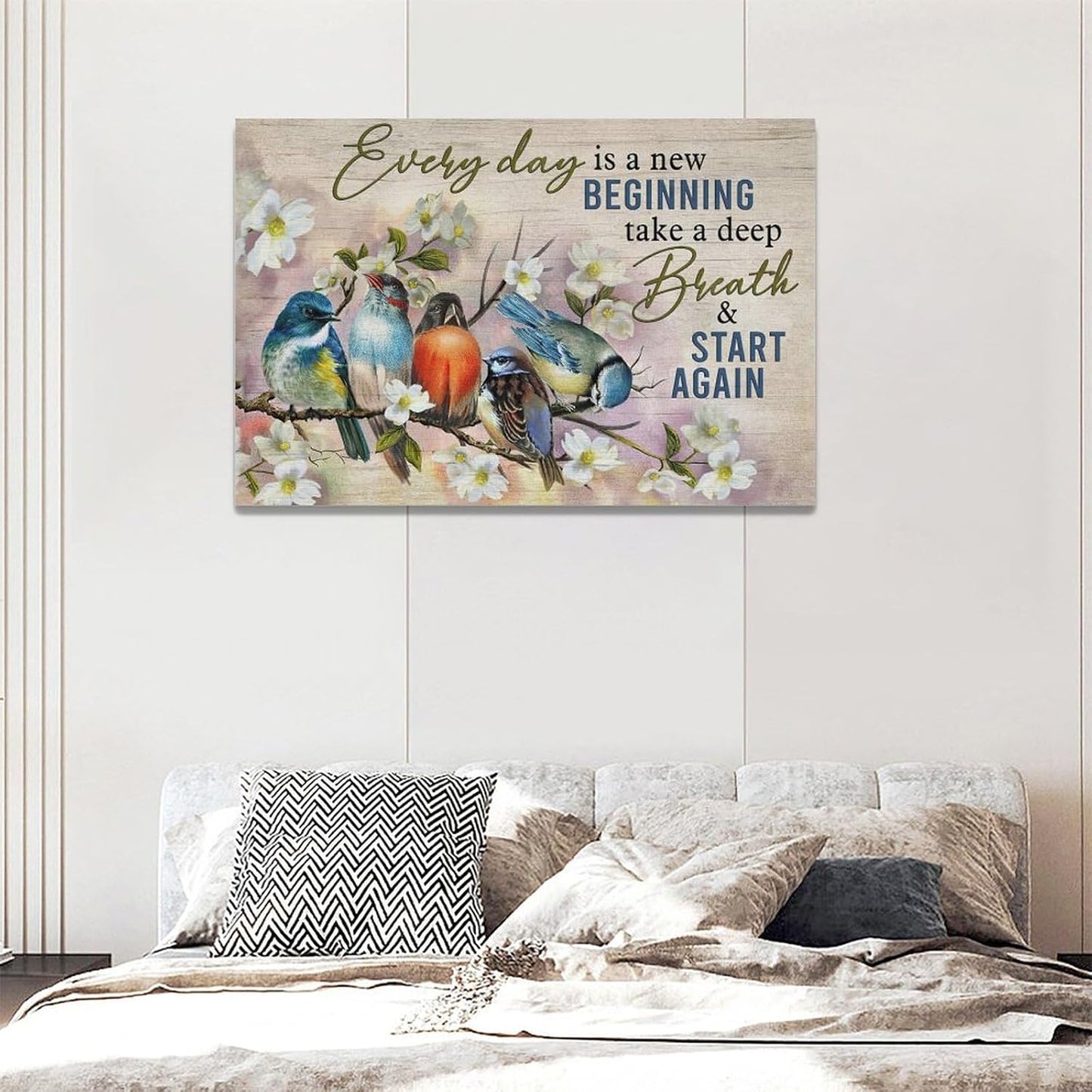 Bird Wall Art Farmhouse Flower Branch Pictures Rustic Country Birds Wall Decor Floral Canvas Print Painting Artwork for Bathroom Living Room Bedroom 16"x24"