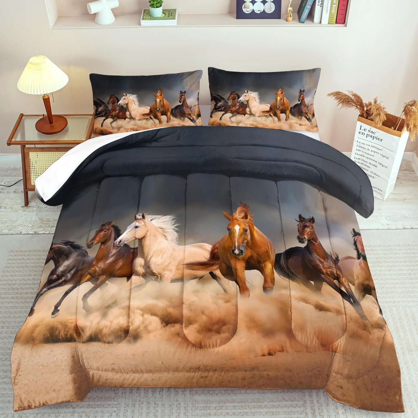 Western Horse Comforter Set Queen for Boys,Brown Western Cowboy Bedding Sets Queen Size, Farm Style Animal Horse Quilt for Boys, Southwestern Farmhouse Home Cowgirl Comforter Bedroom Decor