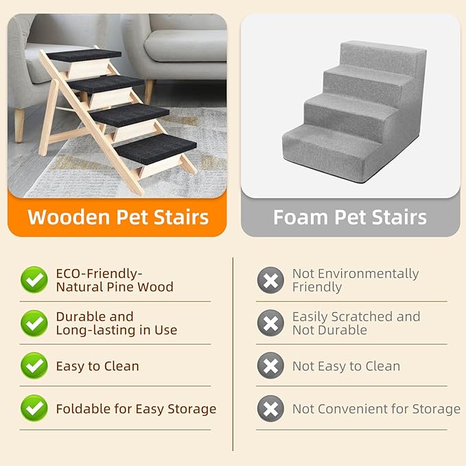 Dog Stairs/Ramp for Bed, Wooden Convertible Pet Steps, Portable Dog Ladder Up to 180 Pound for Elderly/Short-Legged Dogs, 4 Steps for Beds, Couch, Cars