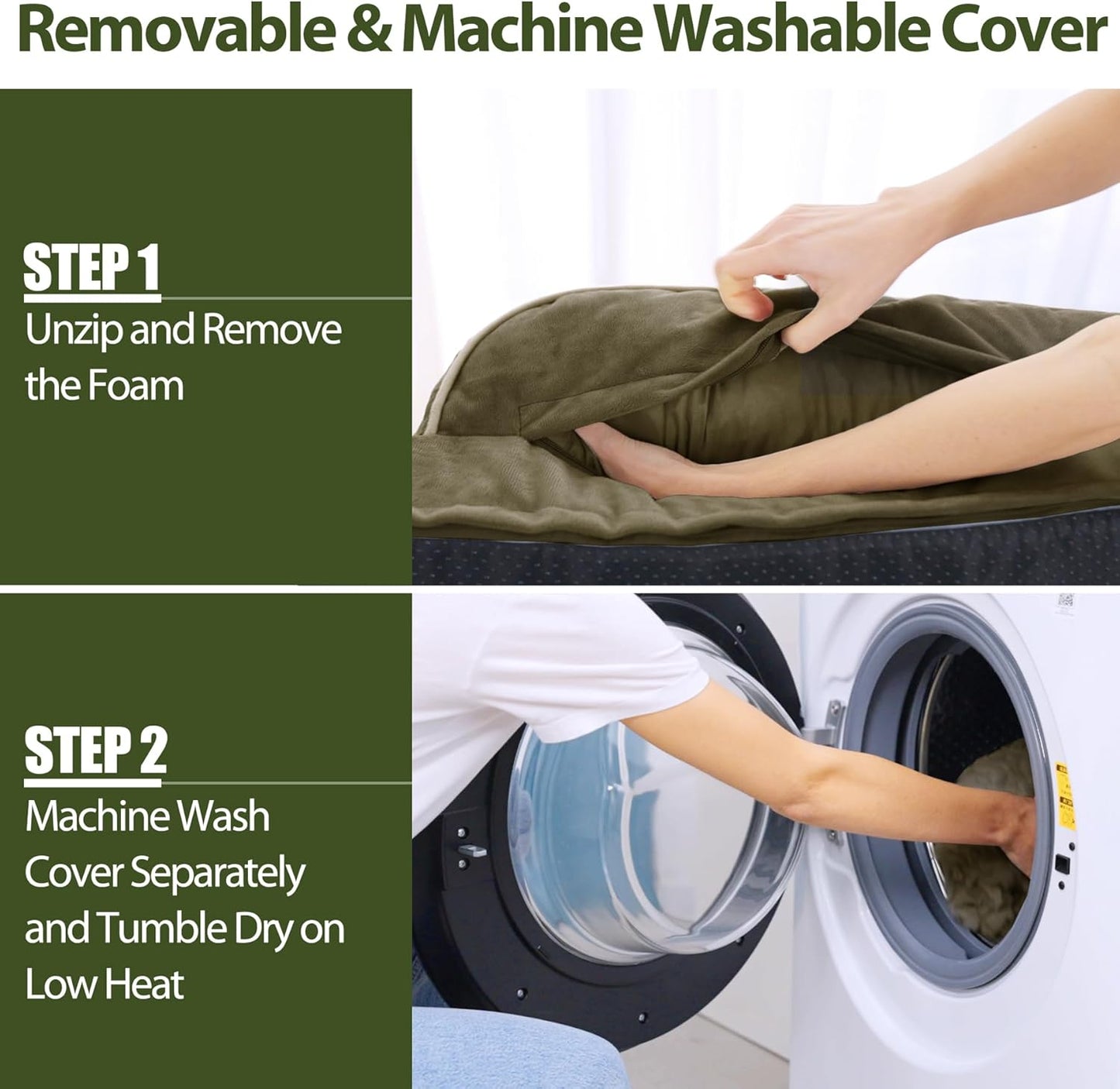 XXL Dogs Bed with Bolsters, Waterproof Dog Beds for Extra Large Dogs, Memory Foam Orthopedic Dog Bed with Removable Washable Cover, Nonskid Bottom (XX-Large, Dark Green)