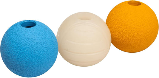 Amazon Basics Dog Toys, Interactive Assorted Rubber Balls, (Pack of 3), 2.5 inch, Blue, Beige, Orange