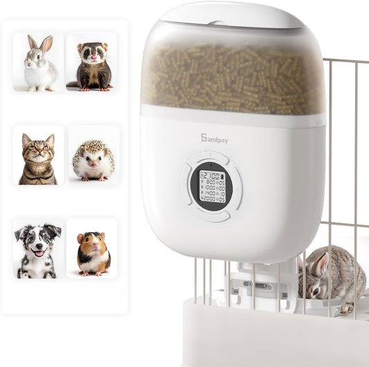 Hanging Rabbit Feeder, Programmable Automatic Pet Feeder with Dry Food Dispenser, Desiccant Bag and Portion Control for Rabbits Cats and Small Animals