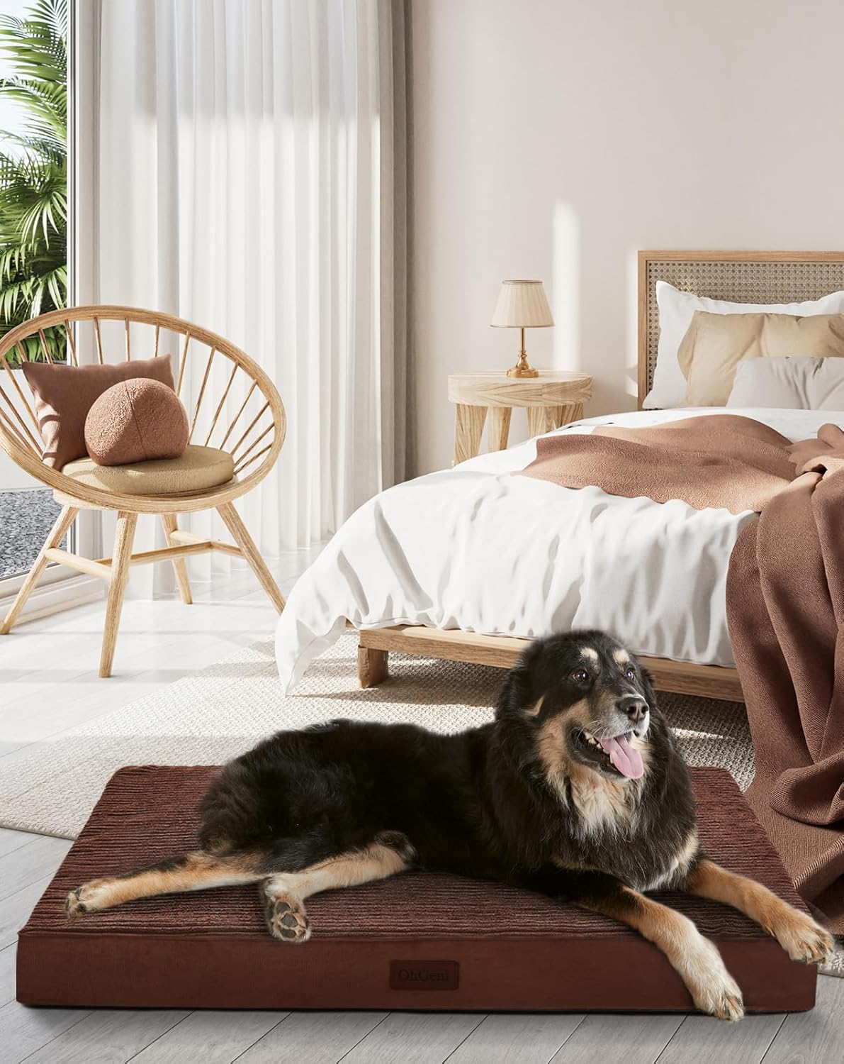 OhGeni Orthopedic Waterproof & Machine Washable Dog Bed for Large Pets, Suitable for Crates, Cat Mat with 25D Egg Crate Foam, Non-Slip Bottom & Removable Cover, Invisible Zipper, 41 Inches(Brown)