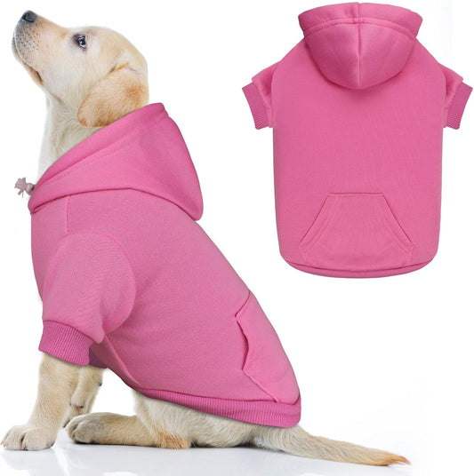 Dog Hoodie Dog Sweaters for Large Dogs Dog Sweater Solid Soft Brushed Fleece Dog Clothes Dog Hoodie Sweatshirt with Pocket(Pink-L)