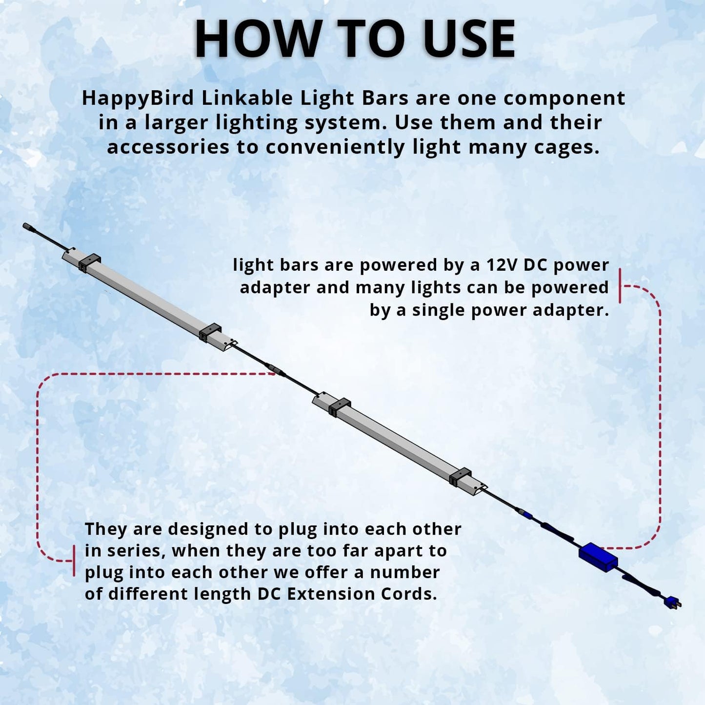 HappyBird Lightning (A Divison of M&M Cage) 18" LED linkable Light bar Without Power Source for Multiple Bird Breeder Cages, Full Spectrum LED. - Will NOT Run ON ITS OWN (6 Pack)
