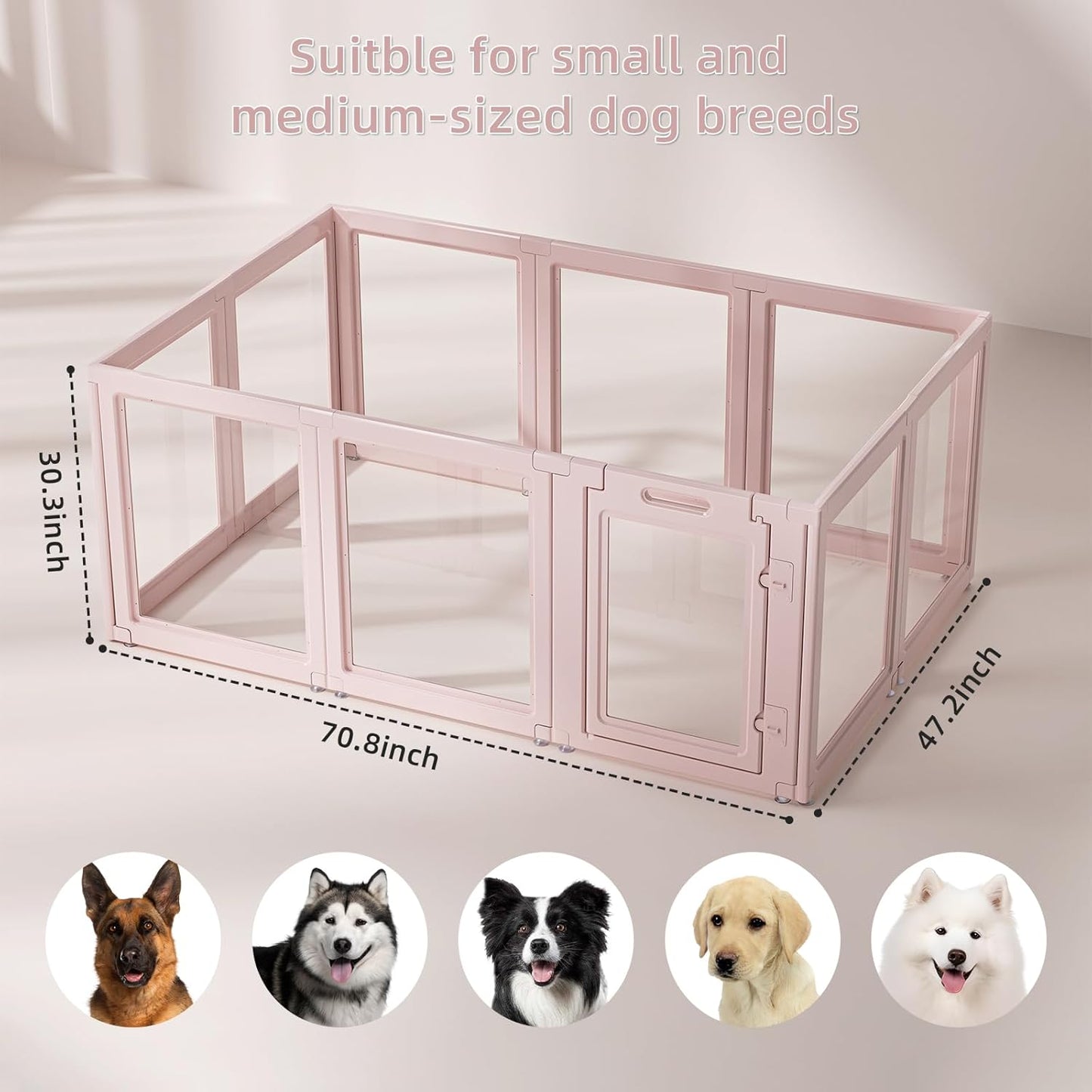 DIY Clear Acrylic Dog Playpen House,Quick Easy Assembly and Disassembly,Strong Floor Suction,Indoor and Outdoor Use,Easy Cleansing Puppy Fence (Skin Pink, 30.3" H, 10PCS)