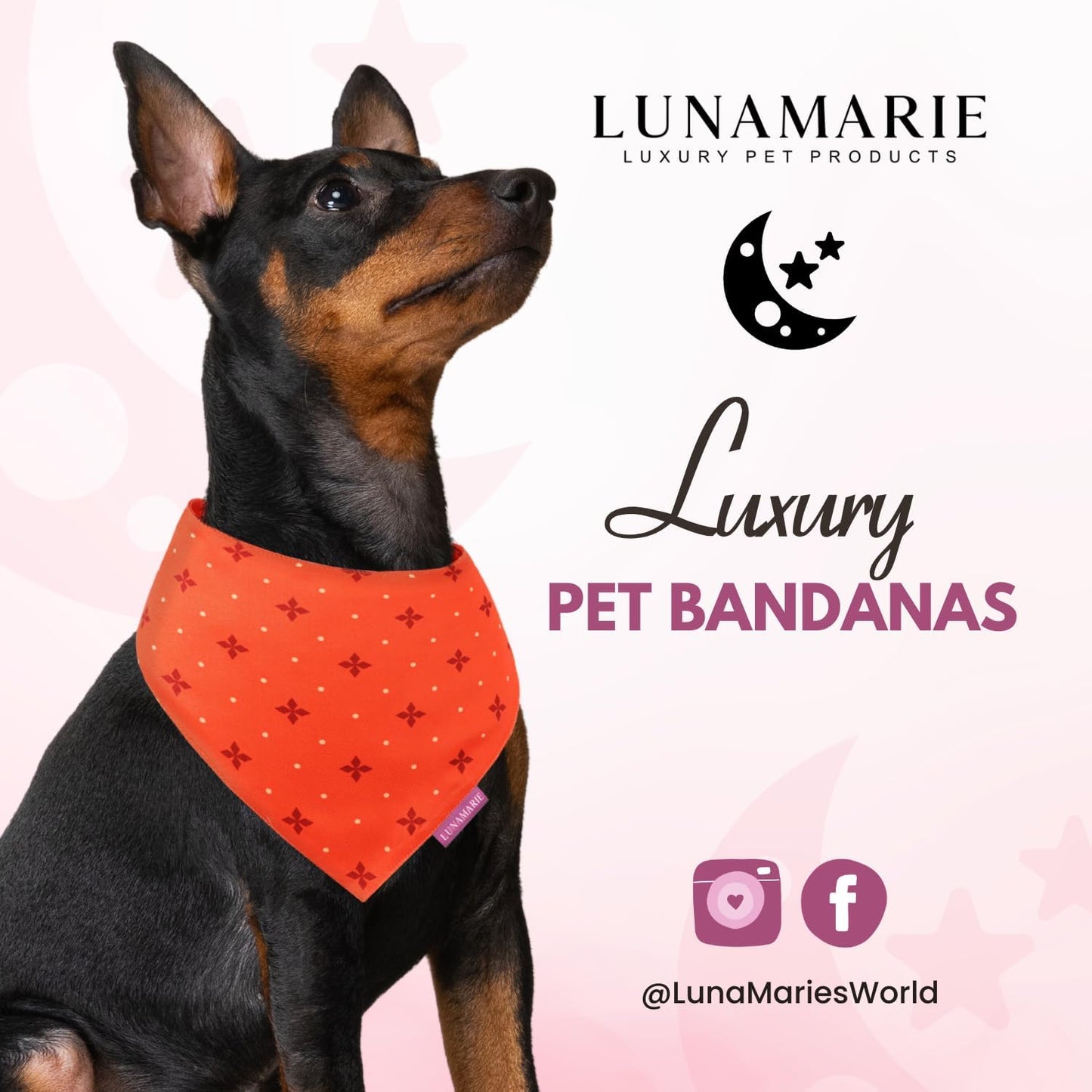 LunaMarie - Luxury Pet Birthday Bandanas -Premium & Silky Poly Fabric | 100% Handmade | Custom Shape Dual Layered (Ember, Medium)