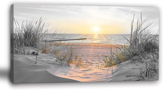 Yxbhhym-Beach Wall Art Prints Sunset Black and White Wall Art Coastal Wall Decor Ocean Picture for Living Room Wall Art Bedroom Seascape Artwork Sea Scene Painting Modern Bathroom Office Decor