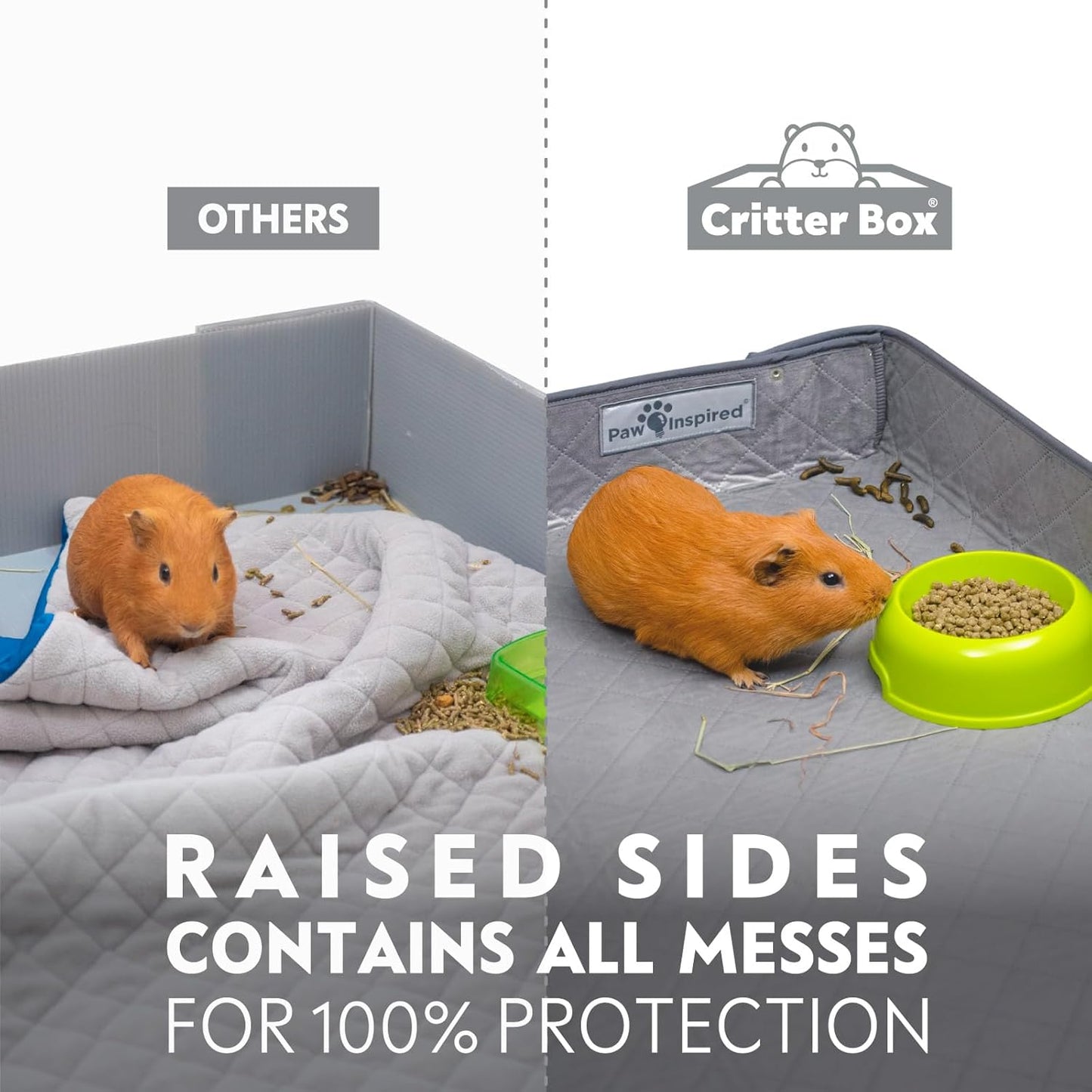 Paw Inspired Critter Box Washable Cage Liner, Reversible Fleece Bedding with Raised Sides for Guinea Pigs and Other Small Animals (2x4 (12" Grids), Gray/Pink)