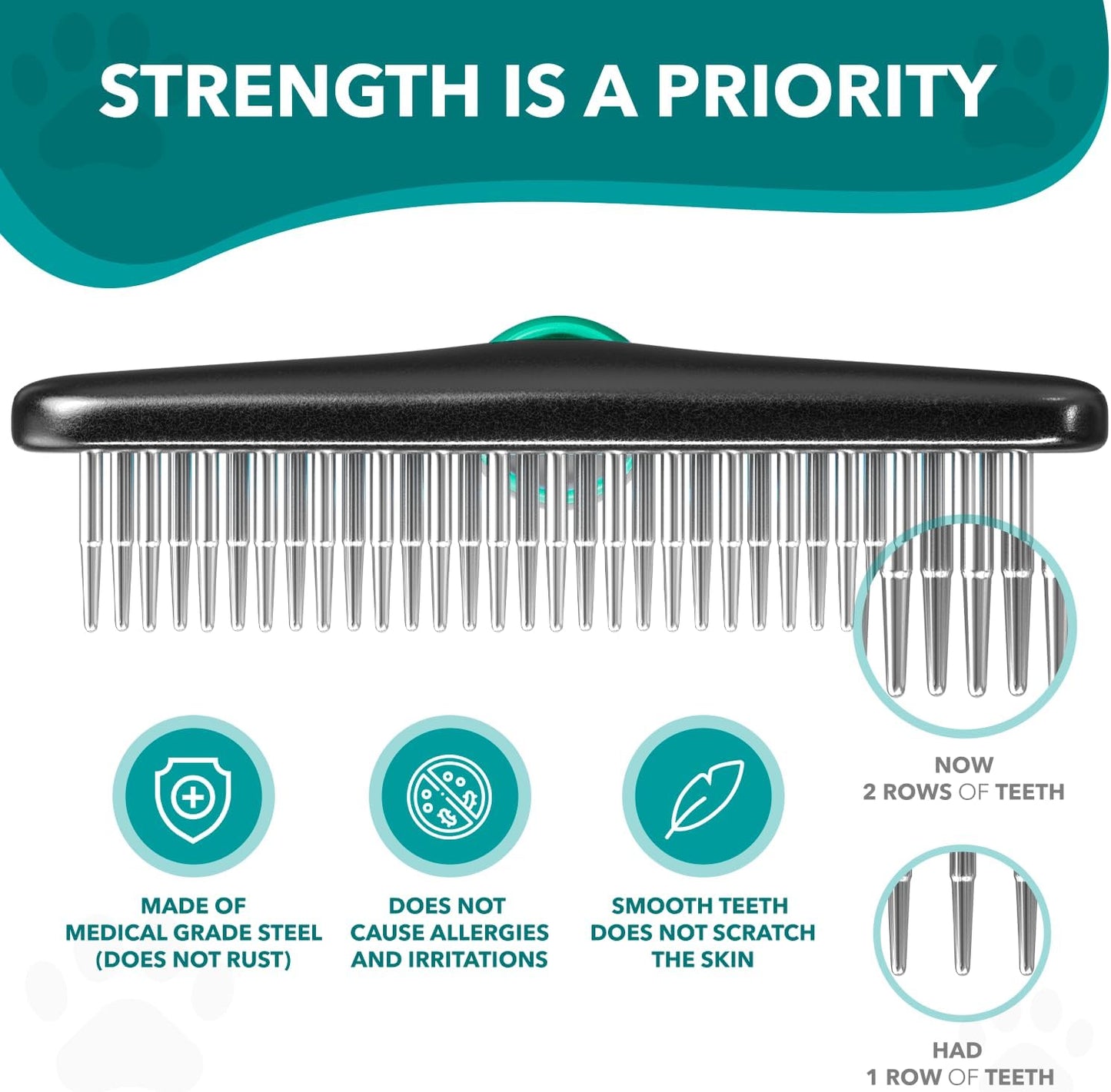 Deshedding Brush Comb - Undercoat Rake for Dogs, Cats, Short, Long Hair Coats - Double Row Stainless Steel Pins - Reduce Shedding by 90% (Green)