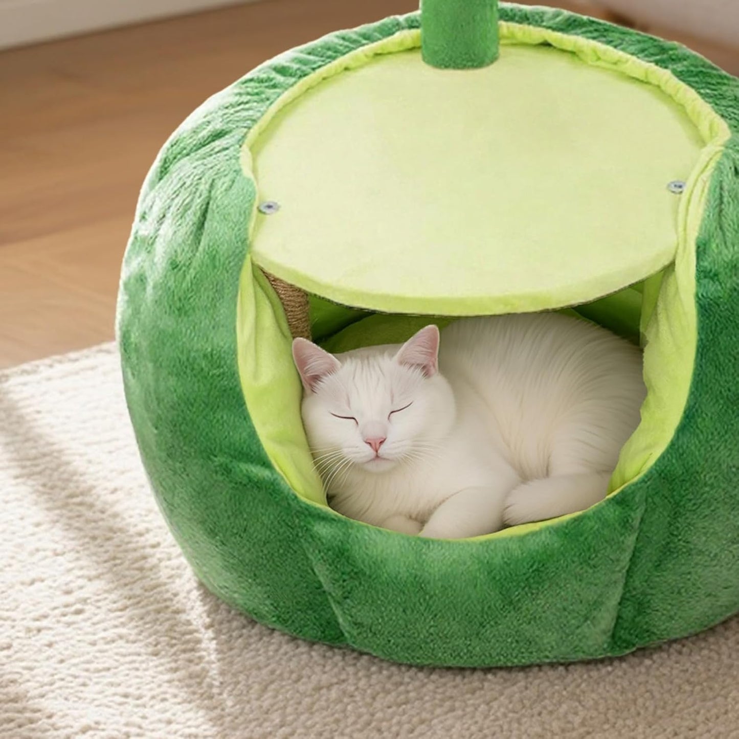 Cat Houses for Indoor Cats, Small Cat Tree with Sisal Mat and Plush Perch, Cute Cat Bed Cave with Soft Pillow, Sunflower Design