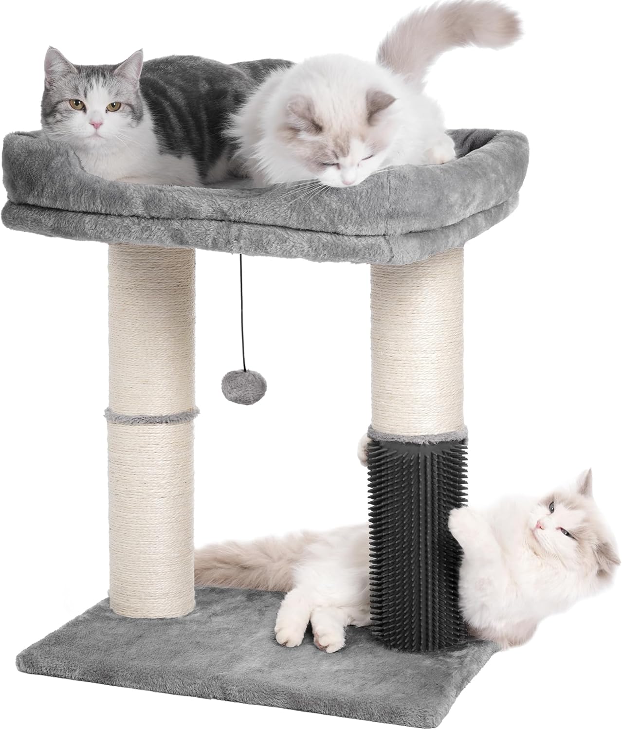 Cat Tree Tower for Large Cats Cat Scratching Post with 20x15.7”Wide Top Bed, Self Groomer, Thick Scratch Post [Dia=4.5”] and Danging Ball Great for Indoor Cats-Large Grey