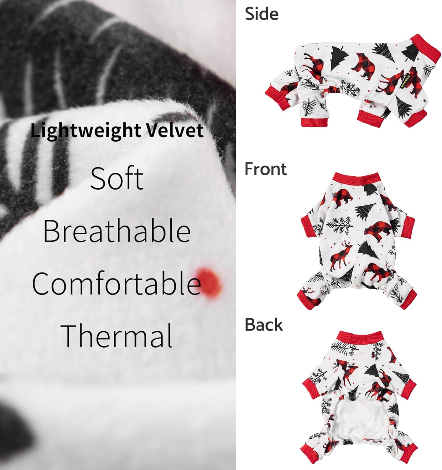 Fitwarm Reindeer Dog Christmas Pajamas, Winter Doggy Clothes for Small Dogs Boy Girl, Fleece Dog Onesie with Feet, Holiday Pet Outfit, Black, White, Red, Large
