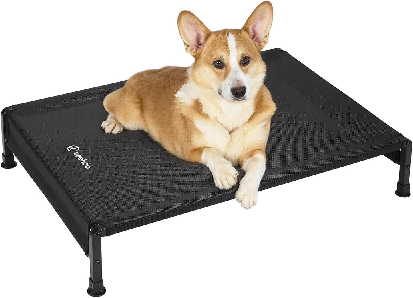 Veehoo Cooling Outdoor Dog Bed, Heavy Duty Elevated Pet Bed with Washable & Breathable Teslin Mesh, Non-Slip Silicon Feet, Dog Cot Bed with Support Hem, 35" x 22", Black, CWC2433