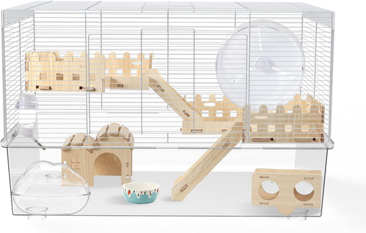 BUCATSTATE Hamster Cage Includes 8 in 1 Accessories, 3-Level Hamster Rat Cage and Habitats for Gerbil, Mice, Syrian Dwarf Hamster (24.4" L x 13.8" W x 16.9" H)