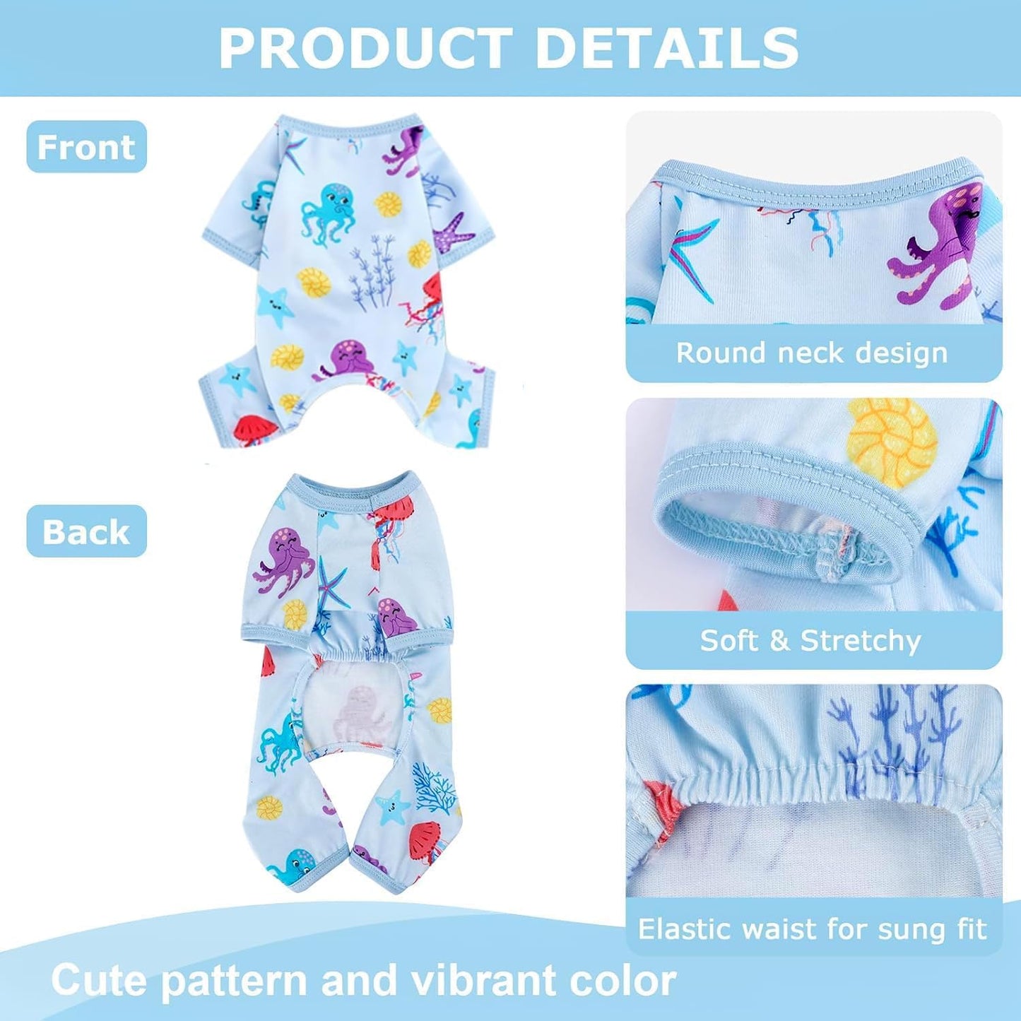 Dog Pajamas Pjs Summer Dog Clothes for Small Dogs Girl - Boy - Small Size Dogs, Soft Stretchy Puppy Clothes Doggie Onesies Cat Cute Clothing Pet Jammies Outfit Appeal, Octopus Blue