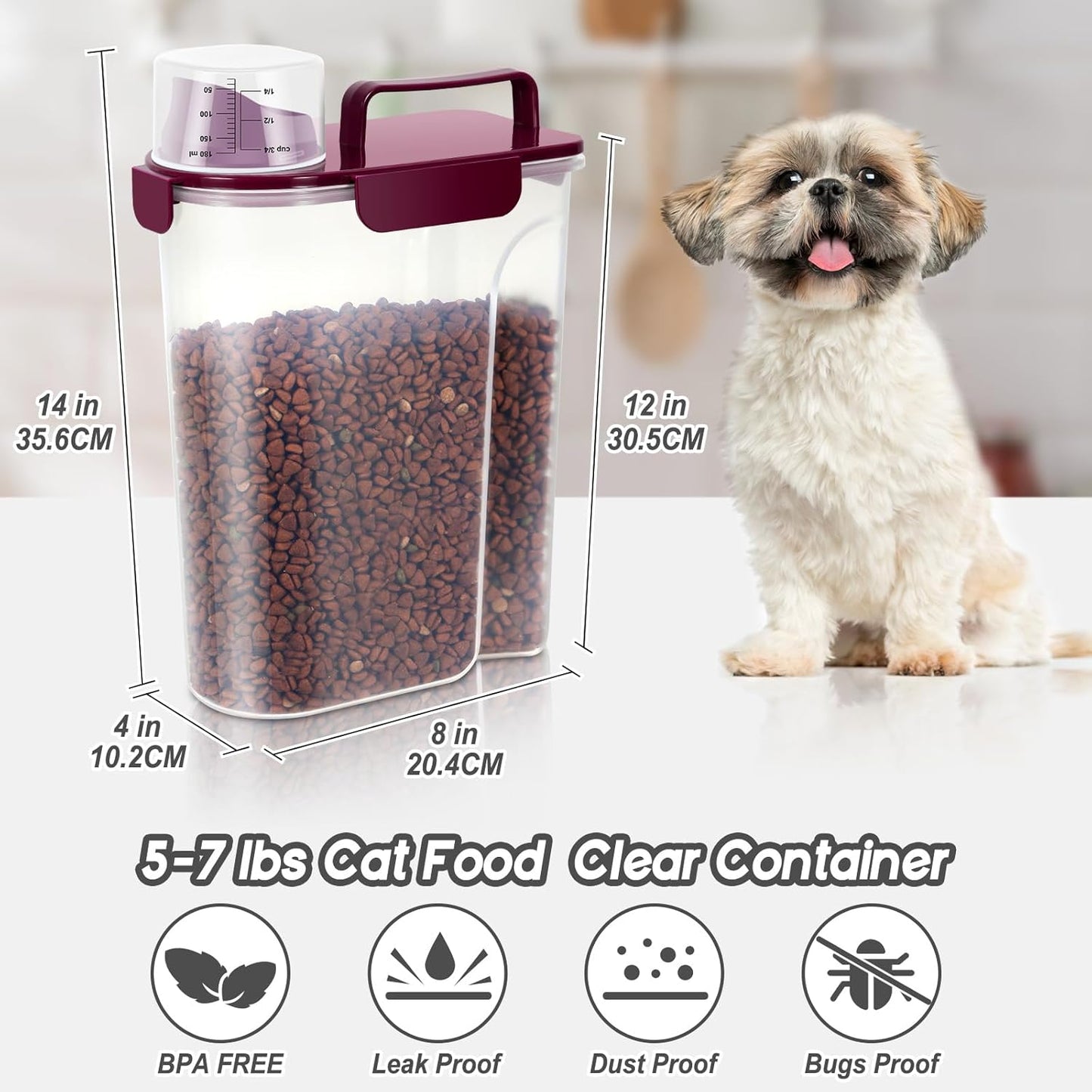 5Lbs/6Qt Airtight Pet Storage Container Translucent Body, Upgraded Large Nozzle With Handle Design For Cat Dog Bird Food and for Small Animal Kibble, Oatmeal, Rice, Flour, Brown Sugart-Purple
