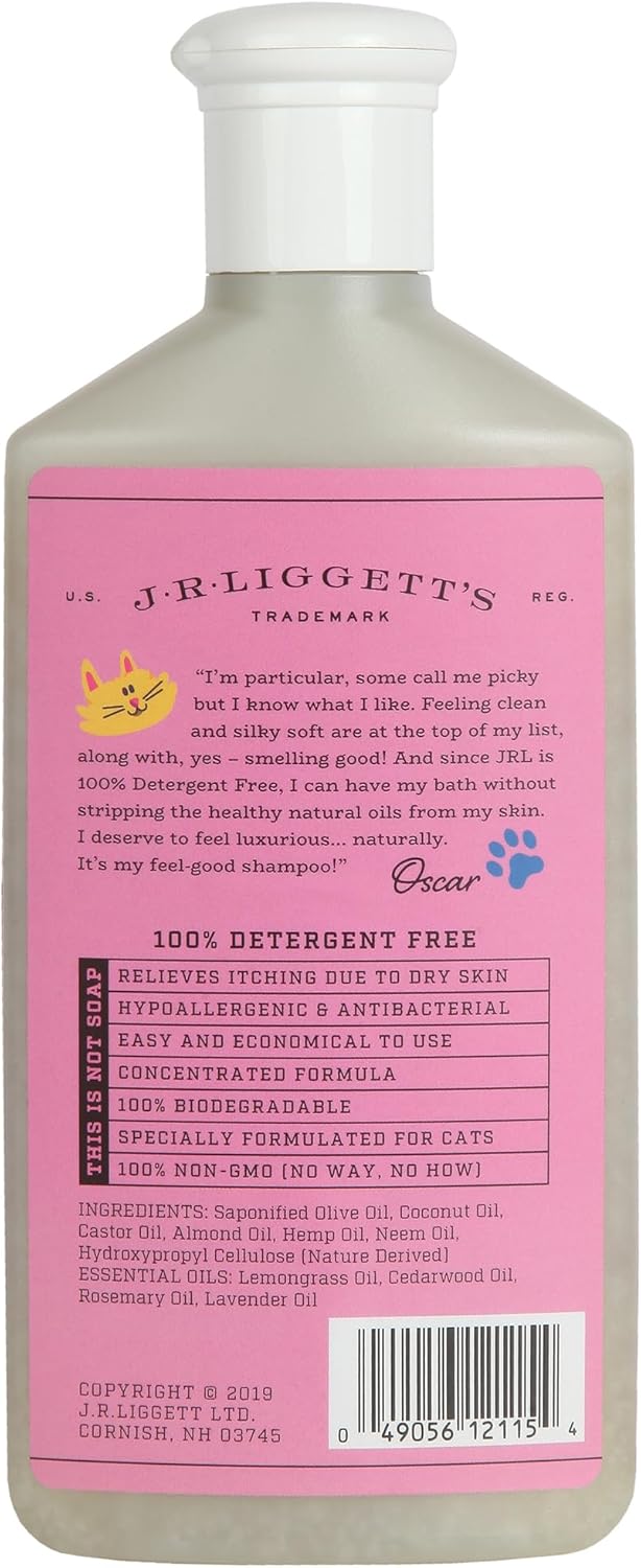 JR Liggett’s Natural Liquid Cat Shampoo for Sensitive Skin - 100% Detergent Free, Non-GMO & Biodegradable - Tear-Free, Hypoallergenic Formula Soothes Dry Itchy Skin - Safe for Puppies - 8.45 fl oz