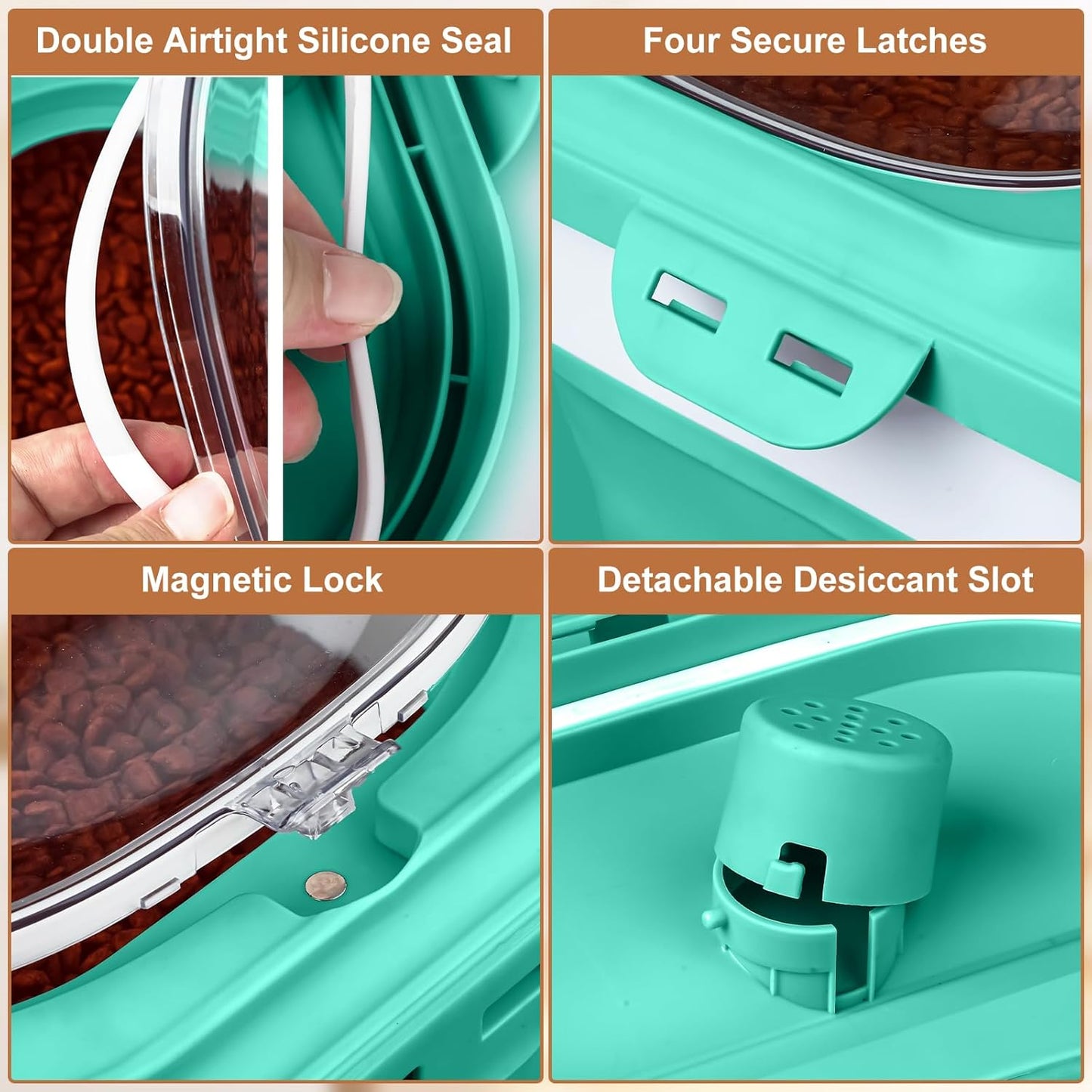 Dog Food Storage Container, 10lb to 13lb Collapsible Dog Cat Food Containers with Airtight Clear Flip-top and Pet Food Scoop, Pet Food Storage Container Bin for Dog Cat Bird Other Pets (Green)