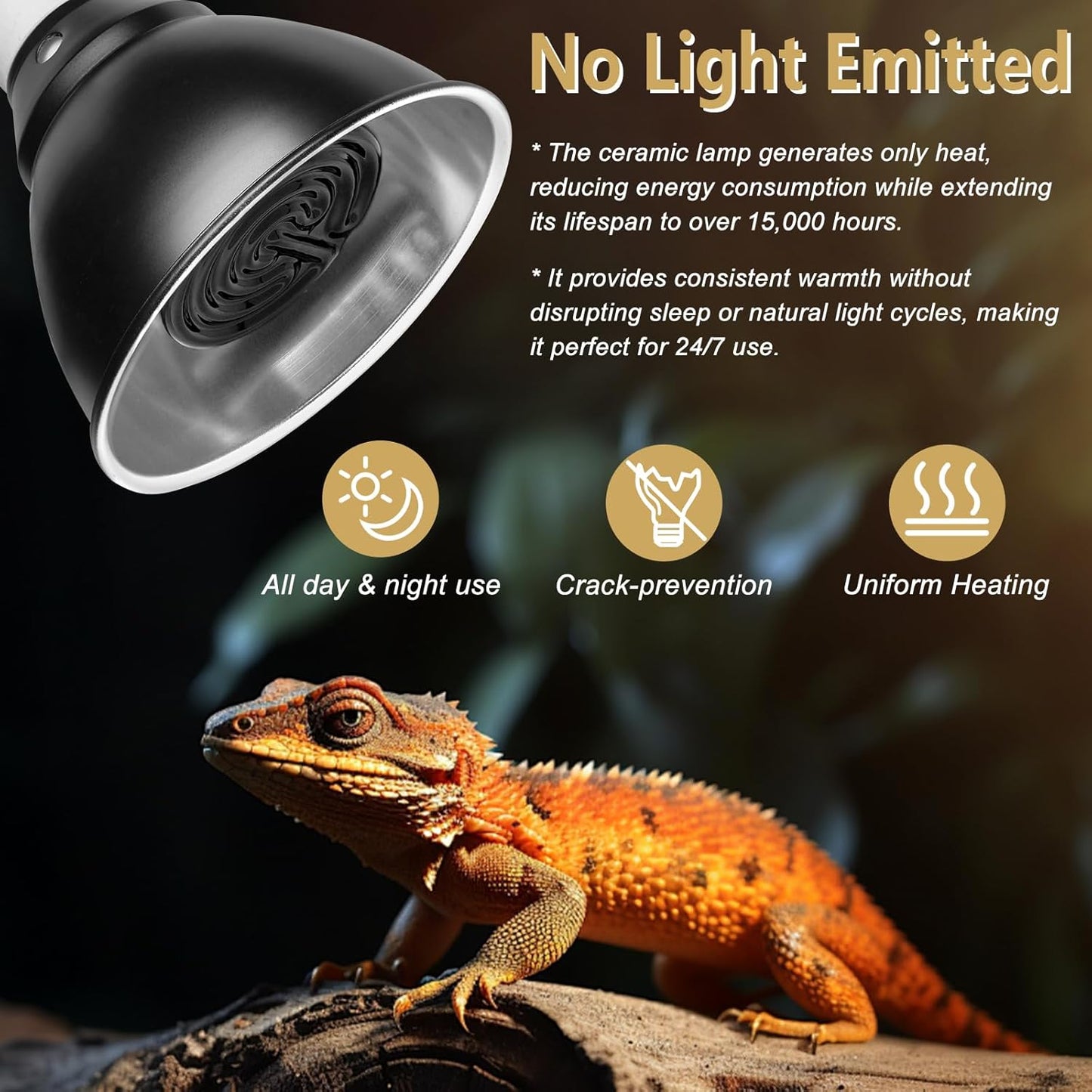 Pack of 3 Black Ceramic Heat Emitters, 100W Reptile Heat Bulbs for Lizards, Snake, Bearded Dragon, Reptiles & Amphibians, No Light & No Disturbing