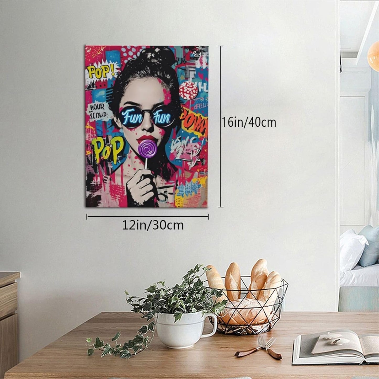Fashion Women Wall Art Glam Modern Artwork for Girls Banksy Street Graffiti Pop Art Canvas Pictures Painting Print Framed Decorations Gifts for Bedroom Living Room Office 12"x16"