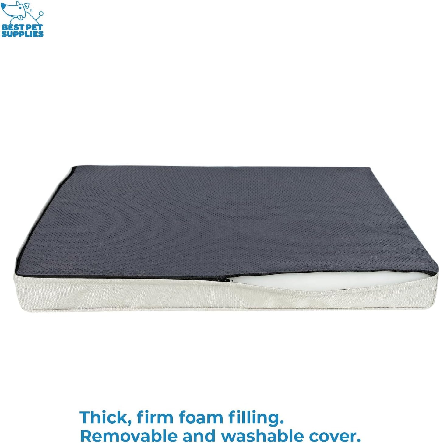 Best Pet Supplies Cute Dog Crate Mat Flat Bed with Waterproof Exterior, Thick Orthopedic Egg Foam Mattress, and Soft Sherpa Fleece Cover for Small, Medium, and Large Breeds - Beige, 41X29X4