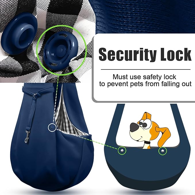 Tomkas Small Dog Sling Carrier - Zipper Pocket & Adjustable Strap - for 3-10 lbs Pets(Dark Blue)