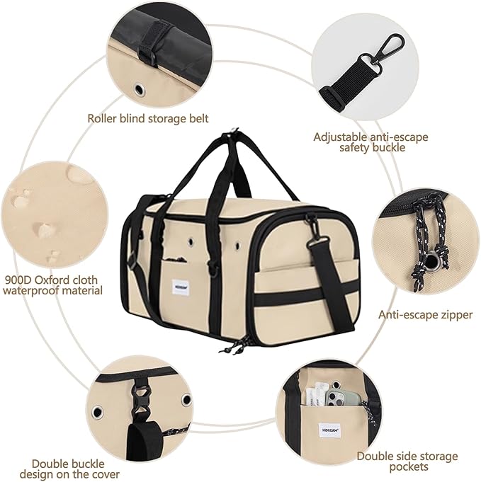 Pet Carrier Bag, Foldable Cat Bag Airline Approved, Soft-Sided Cat Travel Bag, Washable Dog Carrier Privacy Protection for Home Outdoor Travel(M, Grey)