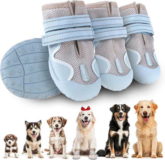 Dog Shoes for Large Small Medium Dogs, Breathable Mesh Dog Boots & Paw Protectors for Summer Hot Pavement Winter Snow, Waterproof Anti-Slip Dog Booties for Hiking Hardwood Floors(Blue-Beige2)