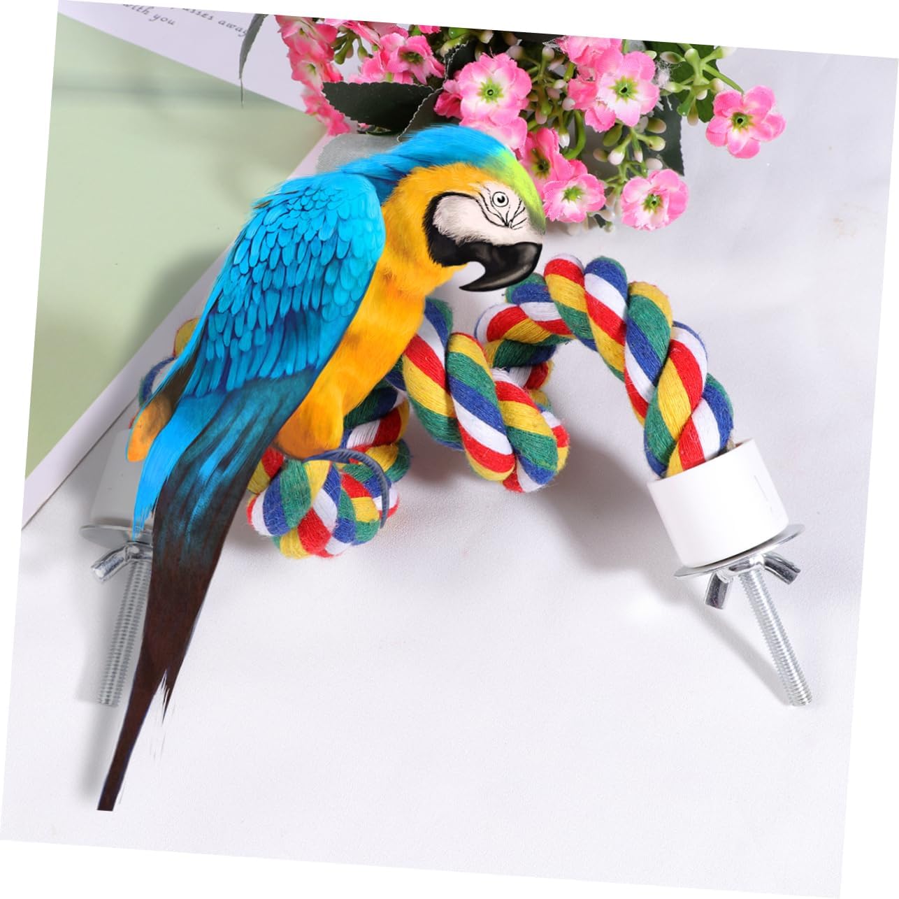 iplusmile Colorful Bird Rope Perch Stand, Birdcage Swing Spiral Chew Toys Climbing Standing Bungee Rope Perches Cage Accessories for Cockatiels Parrots (80CM/31.4 inch)