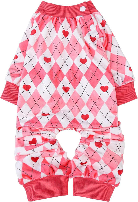 BEAUTYZOO Dog Pajamas Small Sized Dog, Summer Doggie Pajamas for Boy Girl, Soft Strechy Cotton Puppy Pjs Jammies Onesies for Men Women, Pet Jumpsuit Body Suit Cat Apparel Clothes, Pink Heart XS