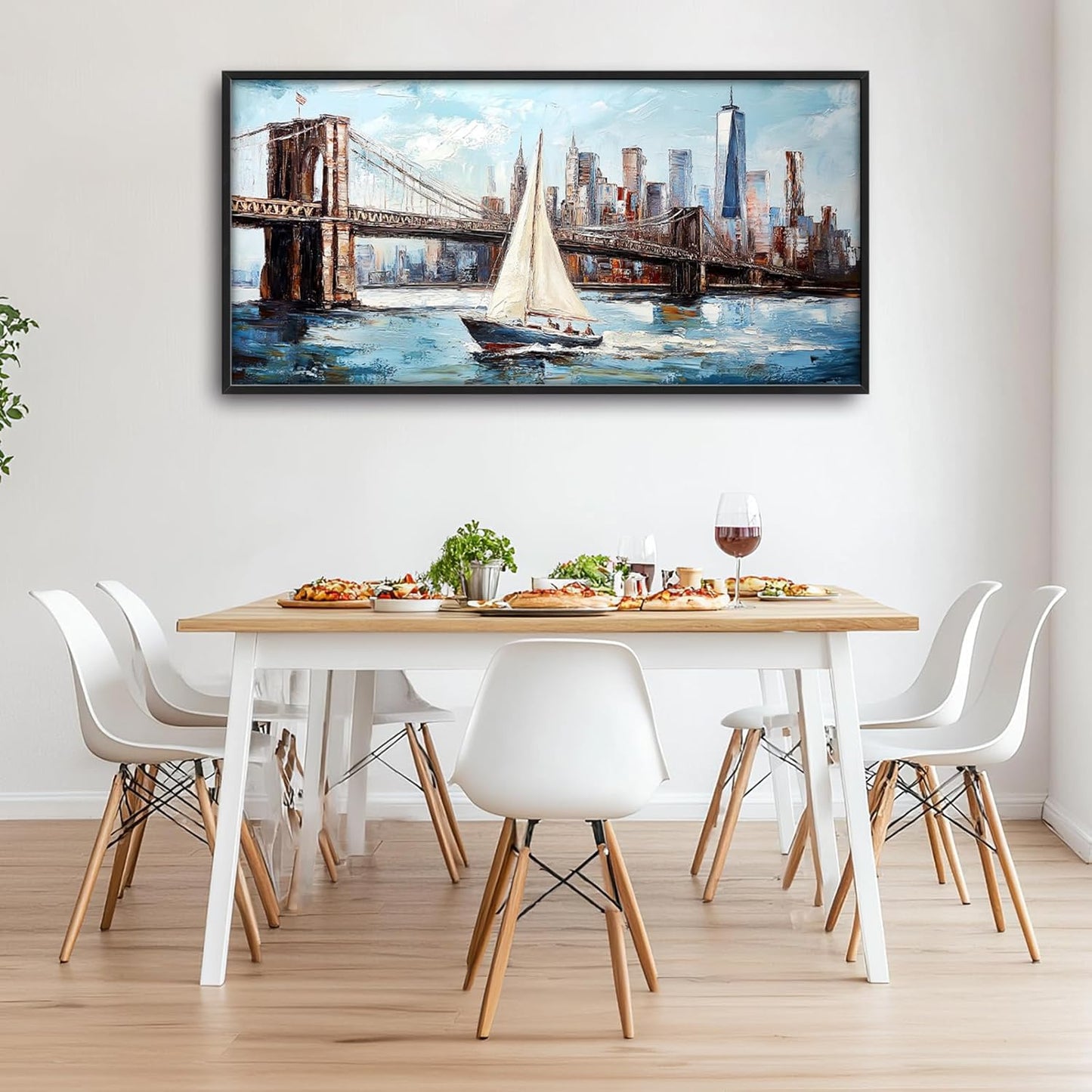 Extra Large Sailboat Framed Wall Art for Living Room,Oversized New York Brooklyn Bridge Pictures Wall Decor,Cityscape Canvas Print Painting Modern Artwork Bedroom Office Bathroom 60L" x 30W"