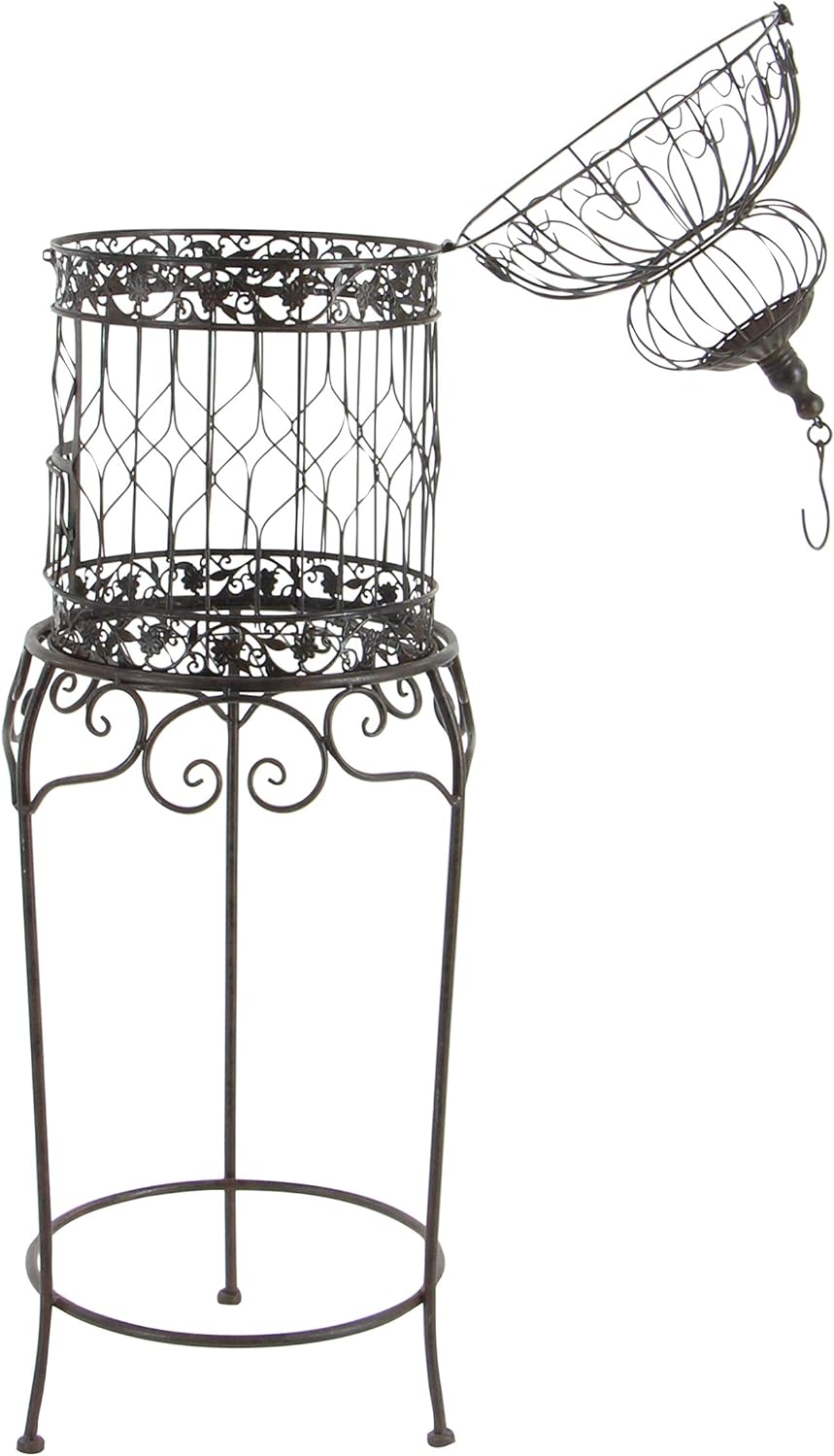 Deco 79 Vintage Metal Free-Standing Birdcage, 14" x 14" x 47", Black