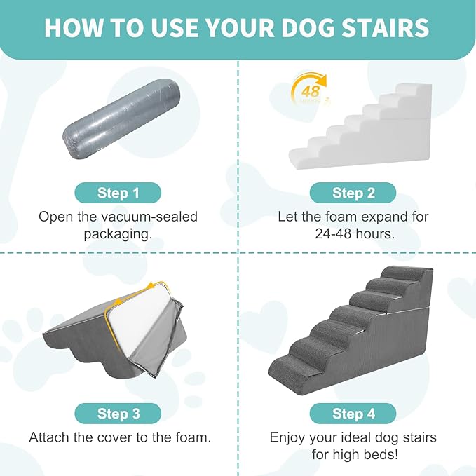 7-Step Dog Stairs for High Bed - 29.5" Adjustable Dog Ramps for Couch, Non-Slip Sturdy Pet Steps for Small Dogs, Washable Cover, Removable Modular Design, Dual 11.8” & 17.7” Steps for Custom Height