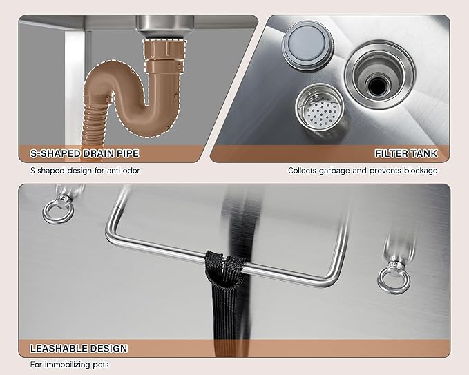 Albott 50-Inch Stainless Steel Dog Washing Station with Anti-Slip Steps, Sprayer, Faucet, and Soap Box – Professional Pet Bathtub for Medium/Small Pets, Ideal for Home, Garage, and Grooming(Left)