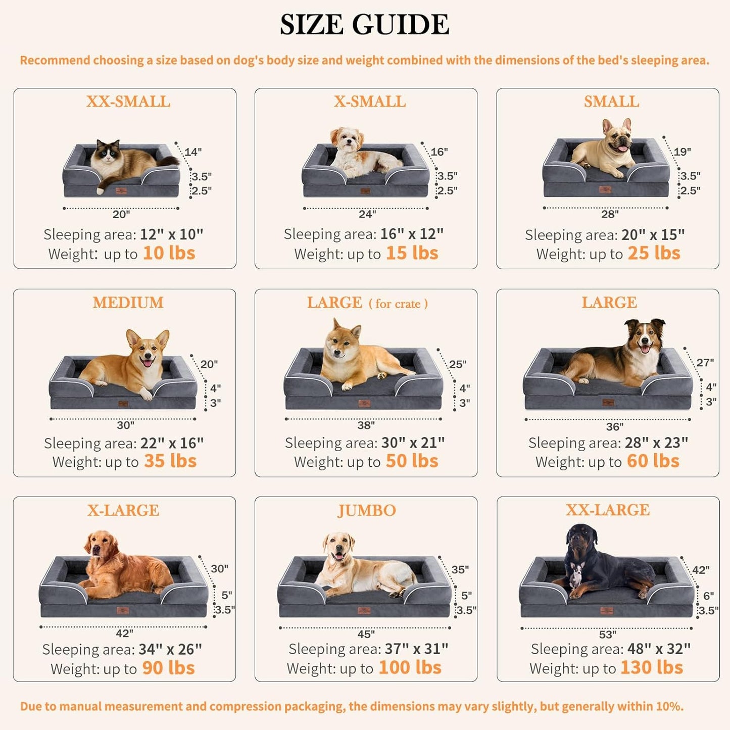 Comfort Expression Small Dog Beds Waterproof Cat Beds Orthopedic Foam Sofa Beds for Small Dogs Comfy Pet Bed with Washable Removable Cover & Non-Slip Bottom(XX-Small,Dark Grey)