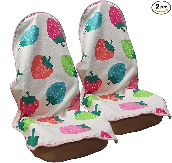 Car Seat Cover Protector Front Seats,for Gym Workout,Running,Swimming,Beach and Hiking,Waterproof Sweat Towel Bucket Seat Covers for Cars SUV Trucks (Strawberry, 2Pcs)