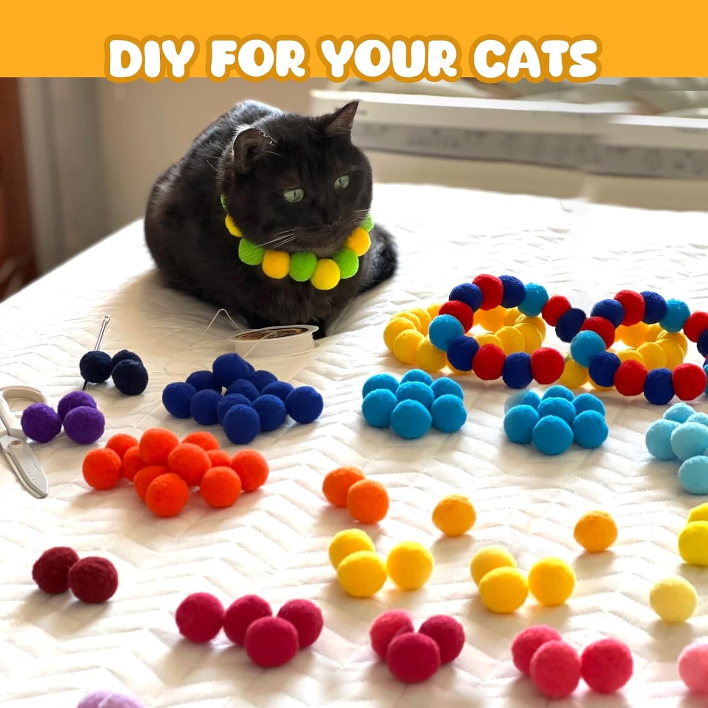 50Pcs Cat Toys Pom Pom Balls with 1 Launcher Set, Interactive Cat Toy Stuff for Indoor Both Adult & Kitten Toys