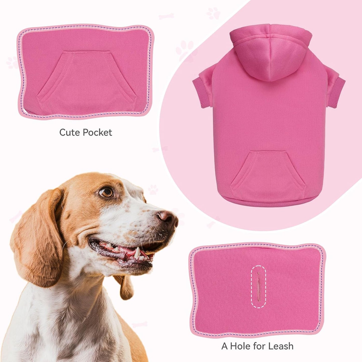 Dog Hoodie Dog Sweaters for Small Dogs Pet Sweater Solid Soft Brushed Fleece Pet Clothes Hoodie Sweatshirt with Pocket(Pink-XS)