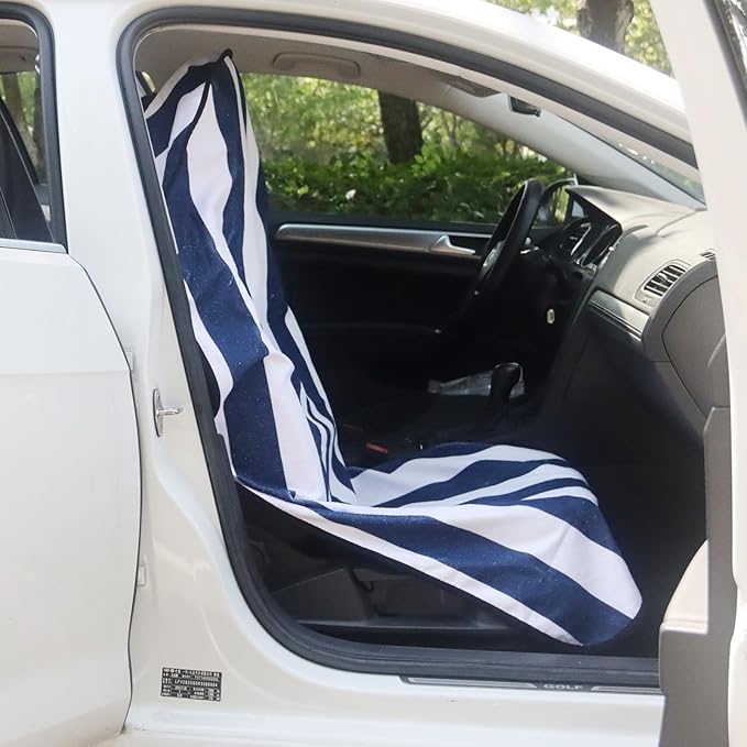 Car Seat Cover Protector Front Seats,for Gym Workout,Running,Swimming,Beach and Hiking,Waterproof Sweat Towel Bucket Seat Covers for Cars SUV Trucks (Blue Stripe, 1Pcs)