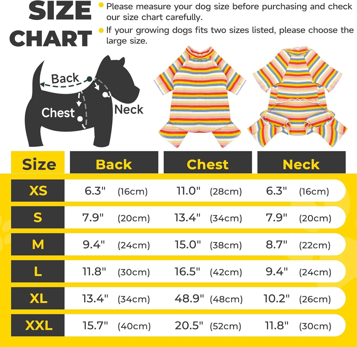 BAEJMJK Striped Dog Pajamas Stretchy Cute Four-Legged Boy Girl Dog Clothes with Sleeves Comfortable Dogs Jumpsuit Colorful Pet Puppy Outfits Apparel for Small Medium Dogs Cats(Yellow,Medium)