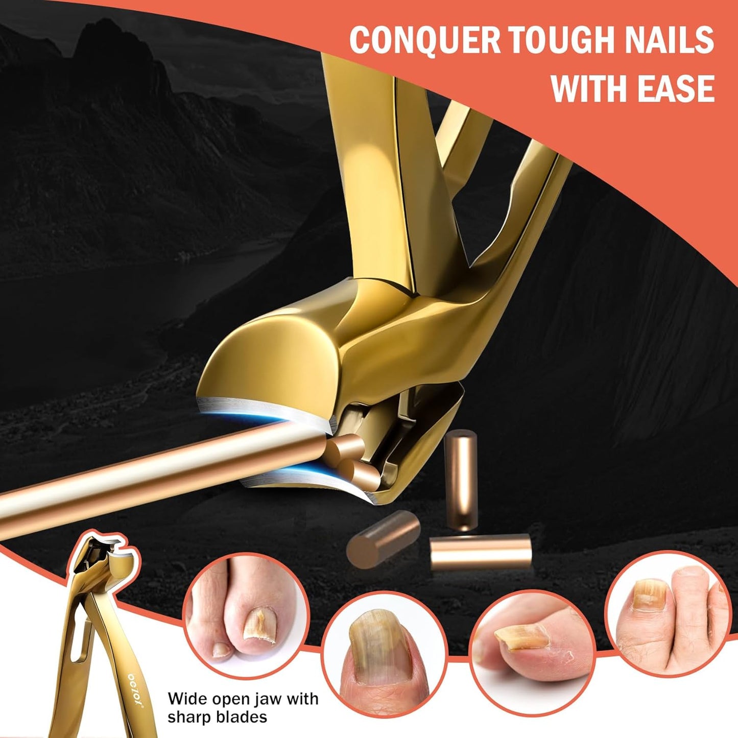 BEZOX Ergonomic Angled Head Thick Toenail Clipper for Seniors - Large Nail Clippers for Thick and Ingrown Nails with Metal Nail File, Premium Nail Cutter Fingernail Clipper for Men and Women - Golden