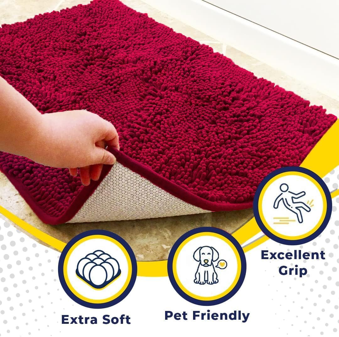 Muddy Mat® Original Dog Door Mat for Muddy Paws, Super Absorbent Microfiber, Non-Slip Washable Pet Rug, Quick Dry Chenille Entryway Carpet, Machine Washable Indoor Outdoor mat, Maroon 19"x30"