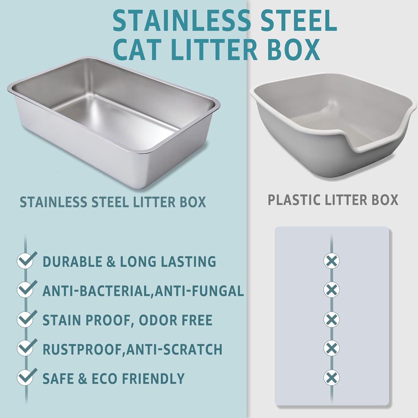 Stainless Steel Litter Box 4 Pack,XL Metal Litter Box for Adult Big Cats,Stainless Steel Cat LitterBox, Cat LitterBox High Sided -Pet Toilet Easy to Clean,Non Stick, No Smell